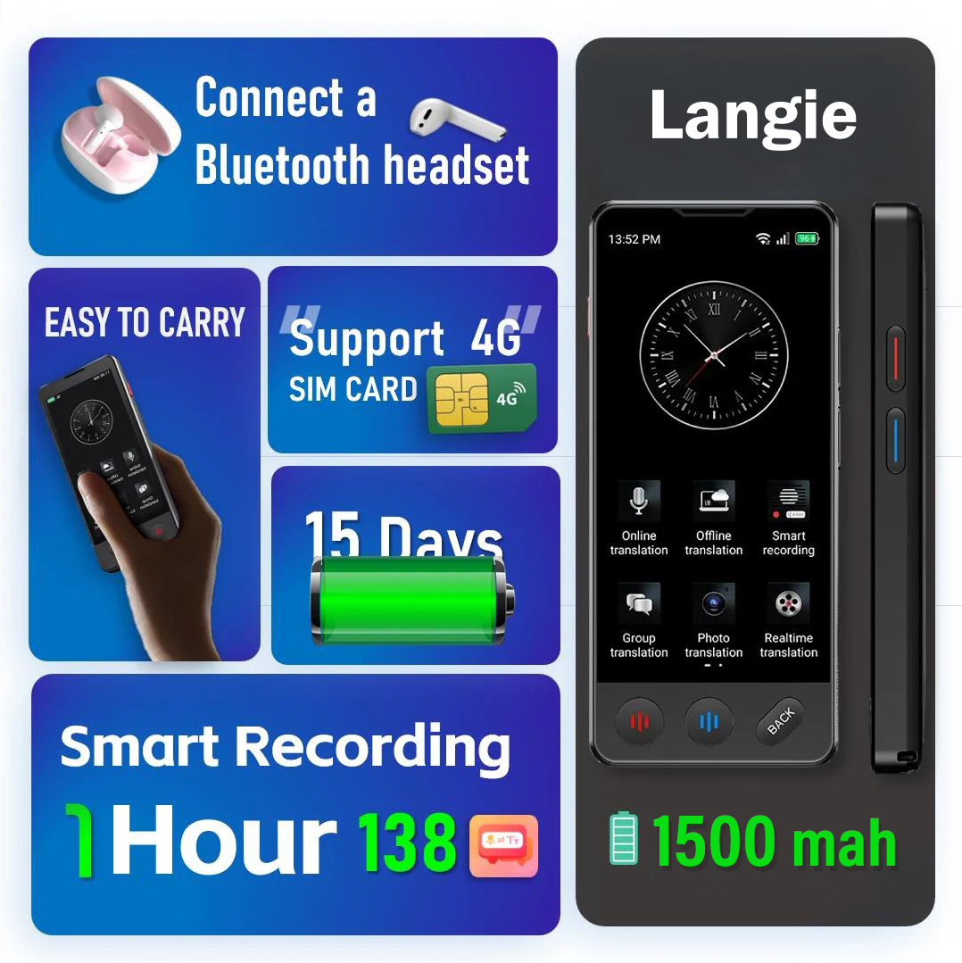 langie s3 bluetooth headset support, batterilevetid